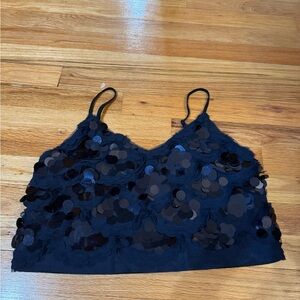 Zara Navy Sequin Cami Crop Top - Women